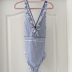 Cupshe Blue and White One Piece Striped Swimsuit
